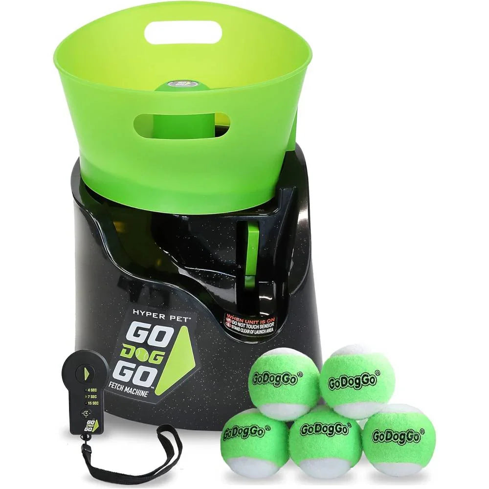 Hyper Pet Automatic Dog Ball Launcher With 5 Balls, Green/Black - GoDogGo