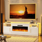 Waleaf TV Stand With 18 in Electric Fireplace And Adjustable Glass Shelves - TVs Up To 65 inch