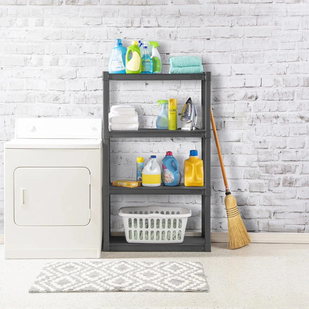 Sterilite Plastic Indoor Outdoor 4-Shelf Shelving Unit, Flat Gray, 3 Pack