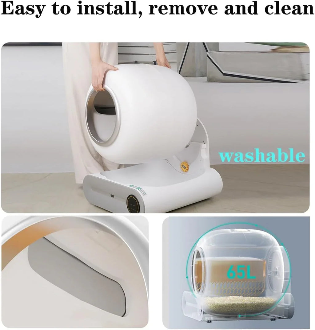 Automatic Cat Litter Box, White, 65L Capacity, 9L Collection Bin - TYSD-1