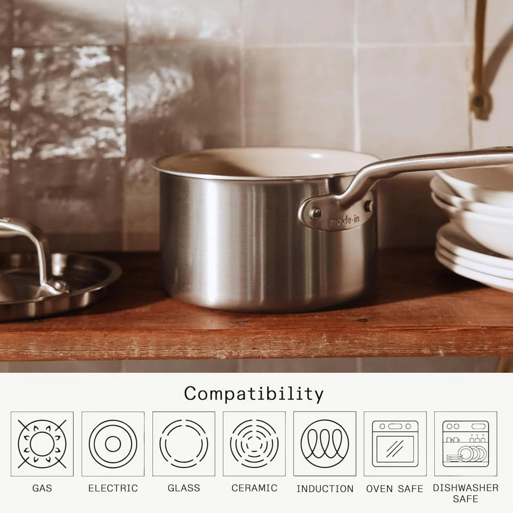 Made In Cookware Ceramic Non Stick Cookware Set, 5 Pc, 5 Ply Clad - Small Spaces Set