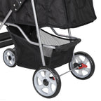 HomGarden 4 Wheel Foldable Pet Stroller Carrier Cart With Storage Basket And Cup Holder - Black