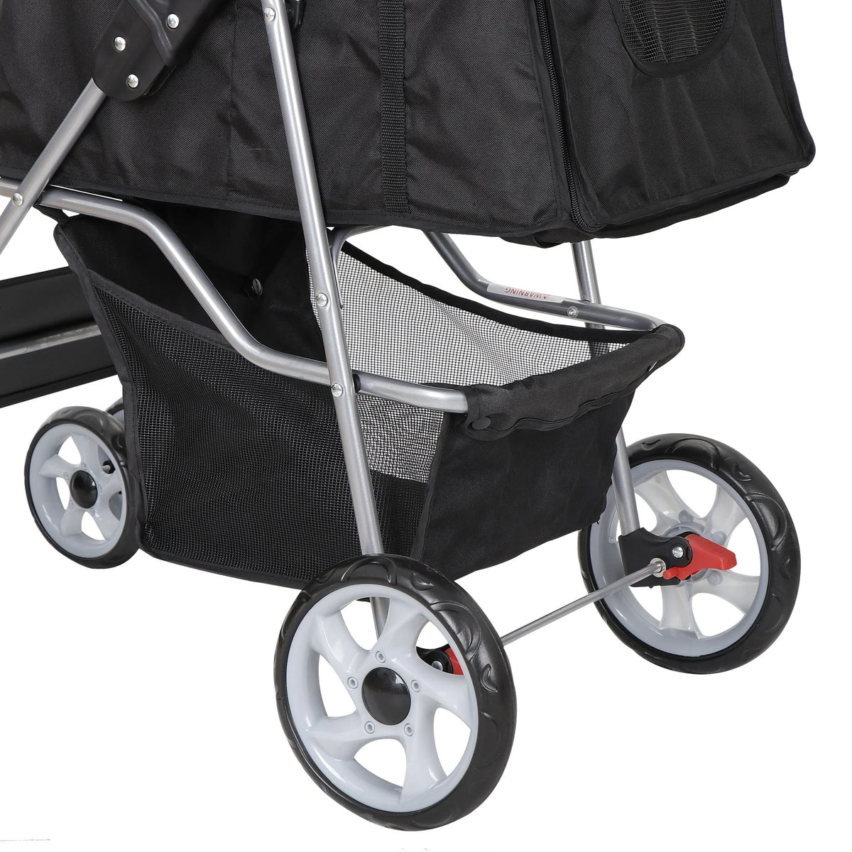 HomGarden 4 Wheel Foldable Pet Stroller Carrier Cart With Storage Basket And Cup Holder - Black