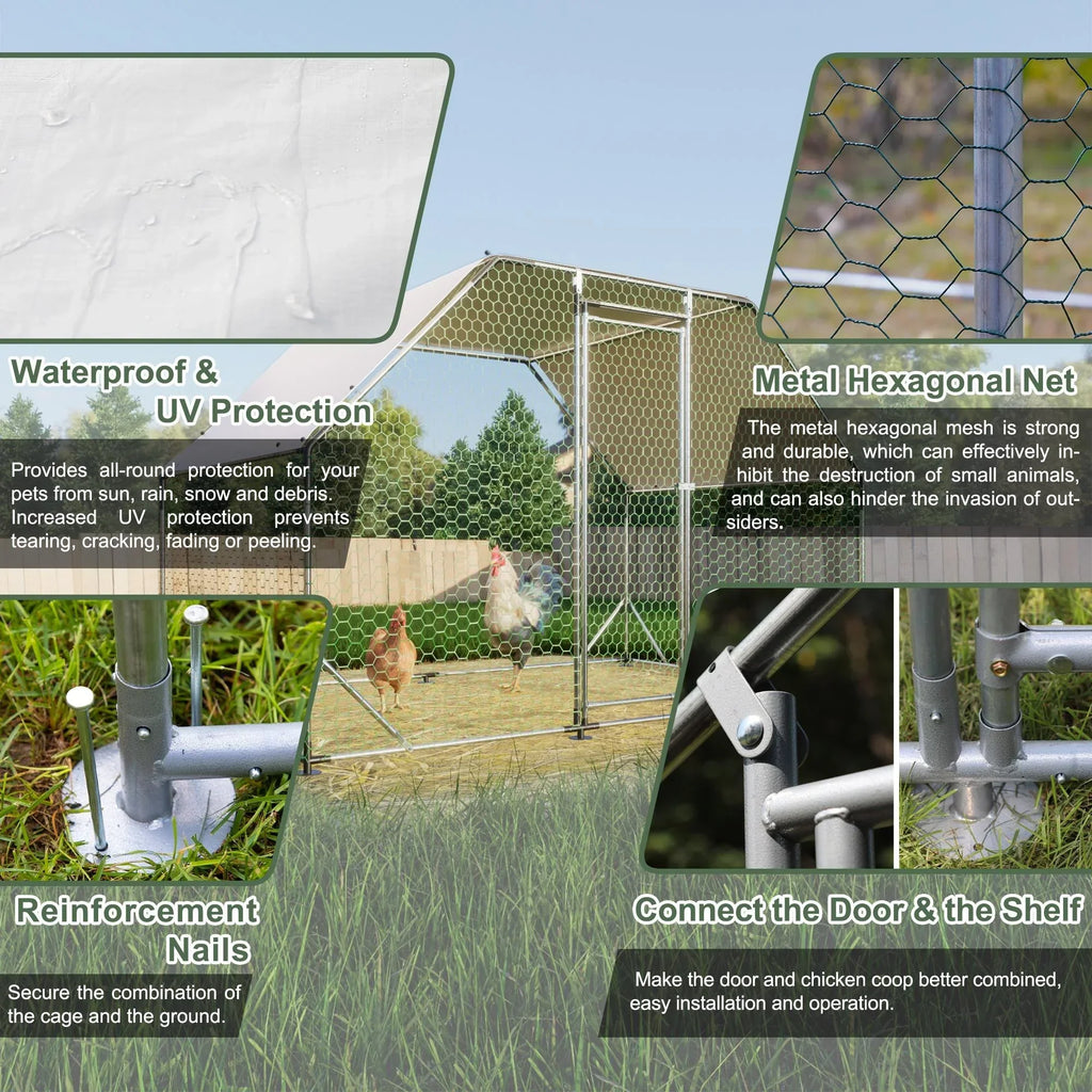 Seizeen Walk-In Chicken Coop Run for 6-8 Chickens, 10FT - Waterproof Galvanized Wire