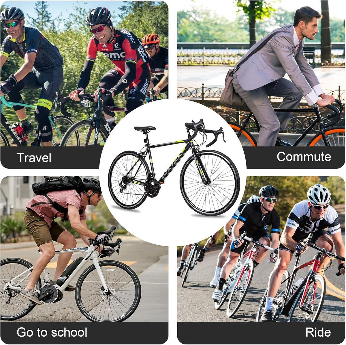WEIZE Road Bike, 700C Wheel City Commuter Bicycle, Shimano 14 Speed Drop Bar, Racing Adult Bike with Caliper Brakes, High-Carbon Steel Hybrid Bikes