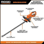 RIDGID 18V Brushless Cordless Battery 22 in. Hedge Trimmer with 2.0 Ah Battery and Charger R01401K