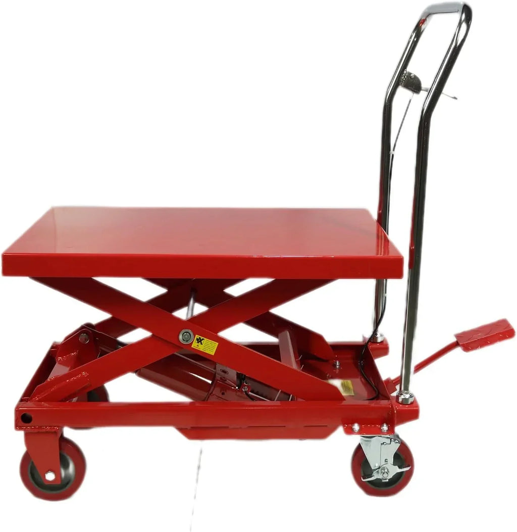 500LBS Hydraulic Lift Table Cart, 30" Lifting Height., Double Scissor Lift Table with 4 Wheels and Non-Slip Pad, Hydraulic Scissor Lift Table for Material Handling and Transportation