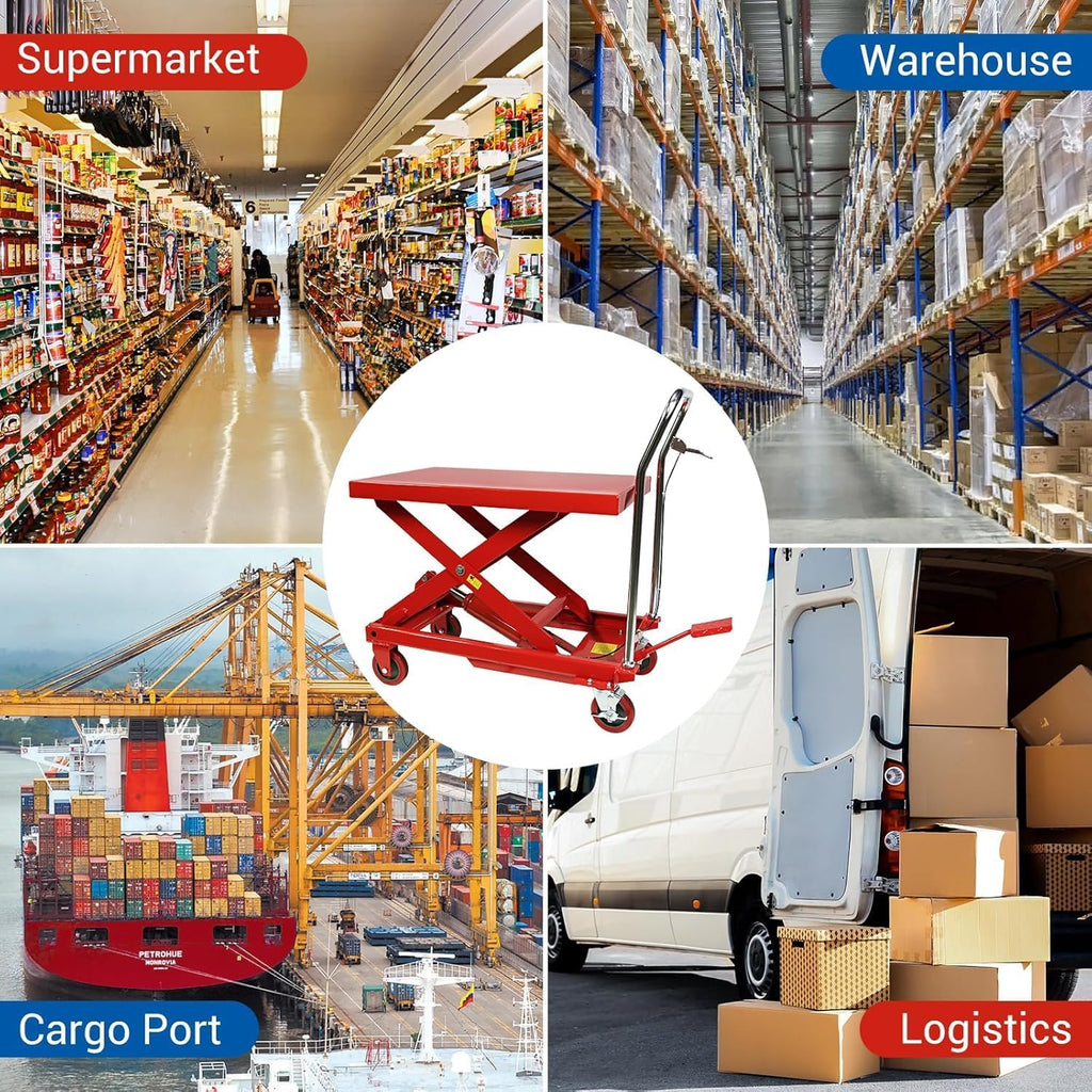 500LBS Hydraulic Lift Table Cart, 30" Lifting Height., Double Scissor Lift Table with 4 Wheels and Non-Slip Pad, Hydraulic Scissor Lift Table for Material Handling and Transportation