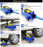 2T Floor Jack Car Trolley Jack Hydraulic Jack Quick Lift Jack with 2pcs Axle Stands 3 Ton