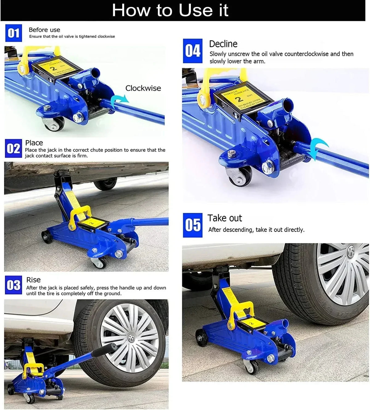 2T Floor Jack Car Trolley Jack Hydraulic Jack Quick Lift Jack with 2pcs Axle Stands 3 Ton