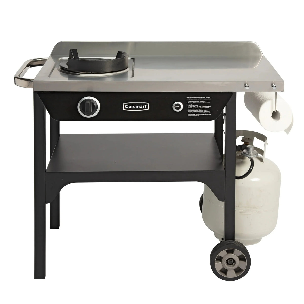 Cuisinart Outdoor Wok Station, 50,000 BTU Propane Outdoor Wok Burner w Prep Table, 14" Carbon Steel Wok for Stir Fry, Searing, BBQ  Black