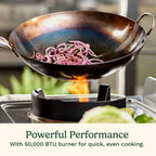 Cuisinart Outdoor Wok Station, 50,000 BTU Propane Outdoor Wok Burner w Prep Table, 14" Carbon Steel Wok for Stir Fry, Searing, BBQ  Black
