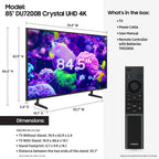 Samsung 85′′ DU7200B Crystal UHD 4K Smart TV with PurColor, 4K Upscaling, HDR, Motion Xcelerator, and Tizen OS
