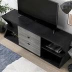 Ayala 60-Inch Modern Black and Distressed Grey TV Console with 4 Shelves and 3 Drawers