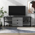 Ayala 60-Inch Modern Black and Distressed Grey TV Console with 4 Shelves and 3 Drawers