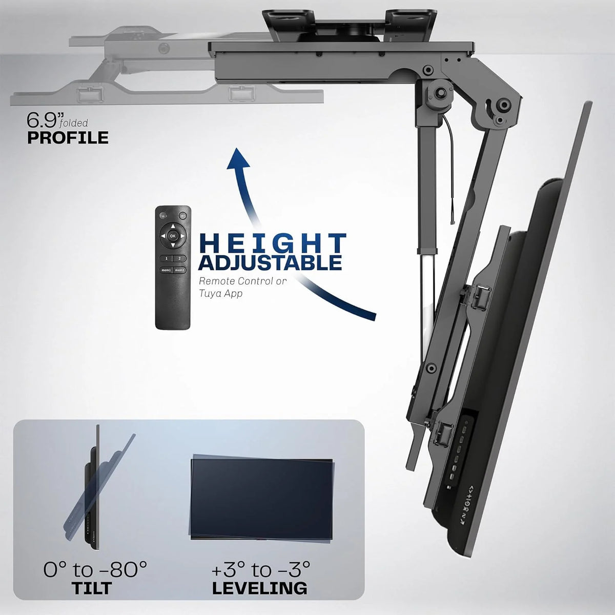 Electric Ceiling TV Mount, 37 70", Motorized, App Control, Black