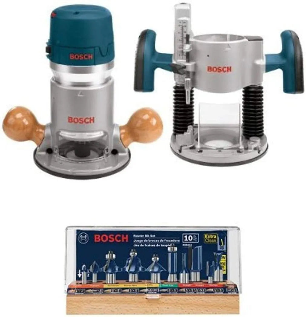 BOSCH 1617EVSPK Wood 12 Amp Router Tool Combo Kit - 2.25 Horsepower Plunge Router & Fixed Base with a Variable Speed