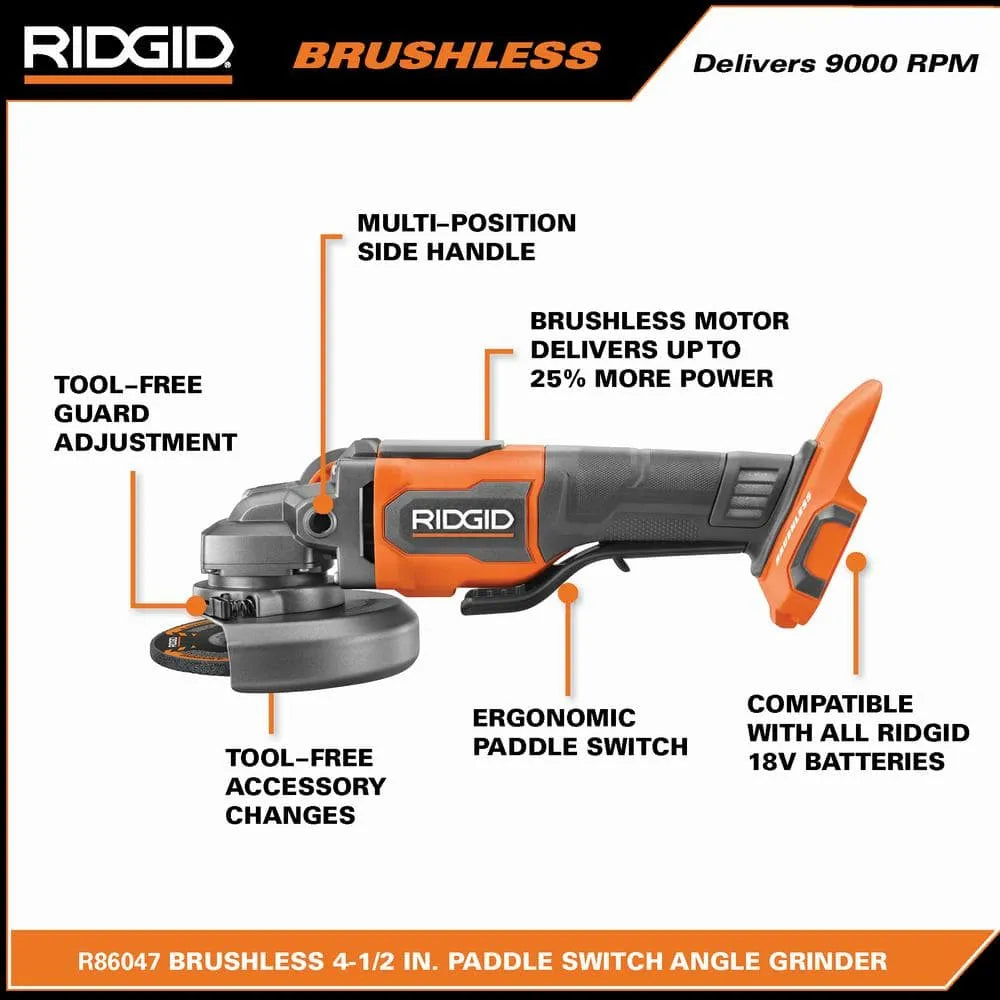18V Brushless Cordless 4-1/2 in. Paddle Angle Grinder with (2) 4.0 Ah Batteries, Charger, and Bag -AC93044SBN