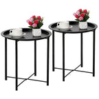 Javlergo Set of 2 Folding Round Steel TV Tray Tables - Compact Side Tables, No Assembly Needed - Dimensions: 18.5 x 18.5 x 19.7 in