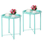 Javlergo Set of 2 Folding Round Steel TV Tray Tables - Compact Side Tables, No Assembly Needed - Dimensions: 18.5 x 18.5 x 19.7 in