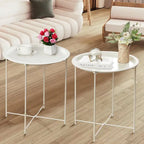 Javlergo Set of 2 Folding Round Steel TV Tray Tables - Compact Side Tables, No Assembly Needed - Dimensions: 18.5 x 18.5 x 19.7 in