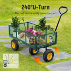 Steel Garden Cart 2-in-1 1400 lbs Heavy Duty Utility Wagon with Removable Mesh Sides to Convert into Flatbed 240?? U-Turn 13" Pneumatic Tires Garden Wagon for Farm Yard Lawn Garden Camping