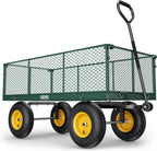 Steel Garden Cart 2-in-1 1400 lbs Heavy Duty Utility Wagon with Removable Mesh Sides to Convert into Flatbed 240?? U-Turn 13" Pneumatic Tires Garden Wagon for Farm Yard Lawn Garden Camping