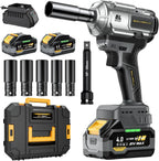 Cordless Impact Wrench, 1200Nm(900ft-lbs) High Torque 1/2'' Impact Wrench, 21V Brushless Electric Impact Gun with 2Pcs 4.0Ah Batteries, 1 Hour Fast Charger, 5 Sockets, Power Impact Driver for Car Home