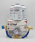 Genuine 8oz R1234YF Refrigerant (3 Freon Cans) & HD Brass Can Tap with Gauge-Honey Well
