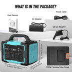 1000W Portable Solar Generator, 1024Wh LiFePO4 Battery Power Station with 100W Solar Panel, USB-C Power Bank for for Camping, Outdoor Travel, RV, and Home Emergency-Blue