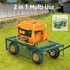 Steel Garden Cart, 2-in-1 1400 lbs Heavy Duty Utility Wagon, with Removable Mesh Sides to Convert into Flatbed, 240 U-Turn 13" Pneumatic Tires Garden Wagon for Farm Yard Lawn Garden Camping