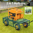Steel Garden Cart, 2-in-1 1400 lbs Heavy Duty Utility Wagon, with Removable Mesh Sides to Convert into Flatbed, 240 U-Turn 13" Pneumatic Tires Garden Wagon for Farm Yard Lawn Garden Camping
