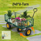 Steel Garden Cart, 2-in-1 1400 lbs Heavy Duty Utility Wagon, with Removable Mesh Sides to Convert into Flatbed, 240 U-Turn 13" Pneumatic Tires Garden Wagon for Farm Yard Lawn Garden Camping