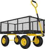 Steel Garden Cart, 2-in-1 1400 lbs Heavy Duty Utility Wagon, with Removable Mesh Sides to Convert into Flatbed, 240 U-Turn 13" Pneumatic Tires Garden Wagon for Farm Yard Lawn Garden Camping