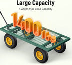 Steel Garden Cart, 2-in-1 1400 lbs Heavy Duty Utility Wagon, with Removable Mesh Sides to Convert into Flatbed, 240 U-Turn 13" Pneumatic Tires Garden Wagon for Farm Yard Lawn Garden Camping