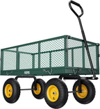 Steel Garden Cart, 2-in-1 1400 lbs Heavy Duty Utility Wagon, with Removable Mesh Sides to Convert into Flatbed, 240 U-Turn 13" Pneumatic Tires Garden Wagon for Farm Yard Lawn Garden Camping
