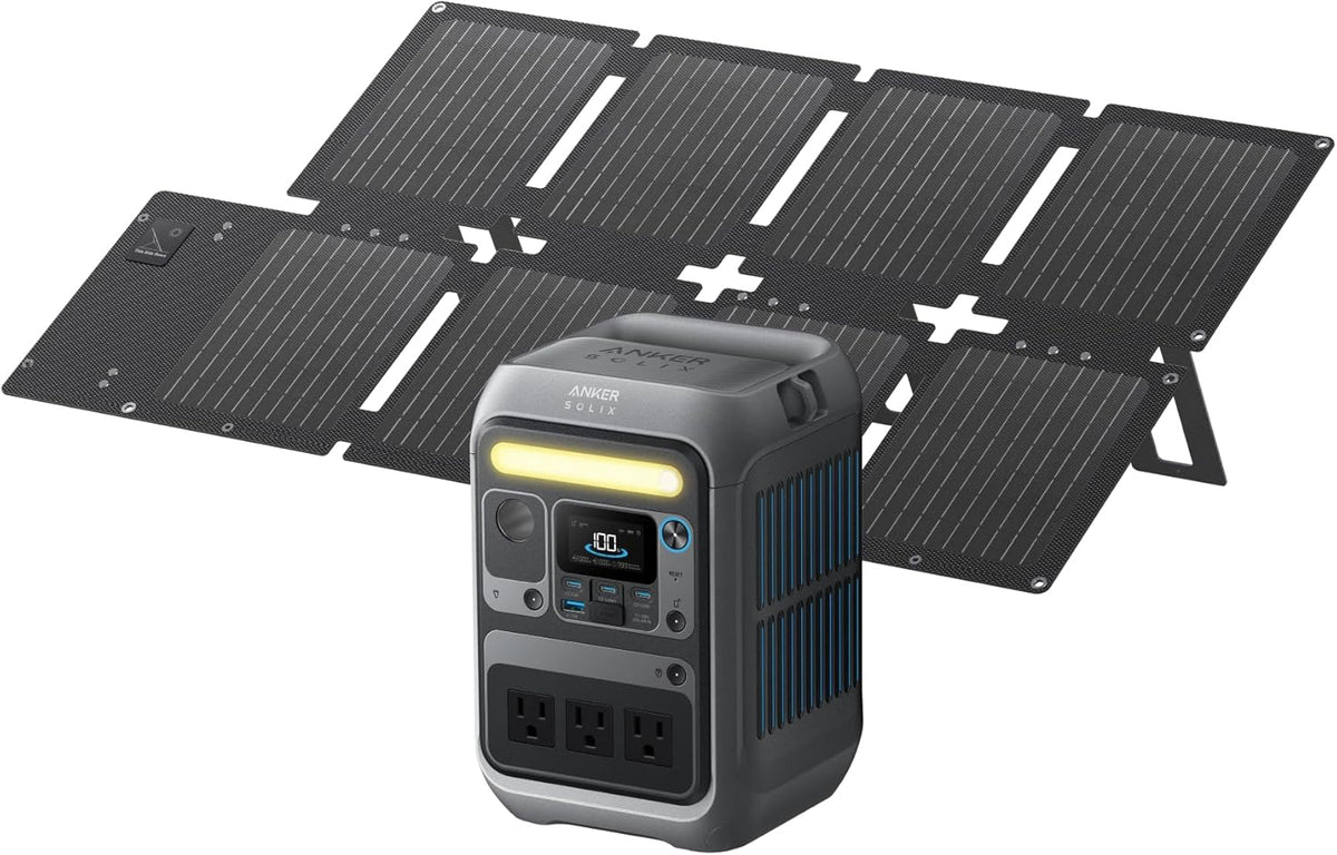 Anker Solar Generator SOLIX C300 with 60W Solar Panel, 288Wh Portable Power Station, 300W (600W Surge), LiFePO4 Battery, 140W Two-Way Fast Charging, for Outdoor Camping, Traveling, and Emergencies
