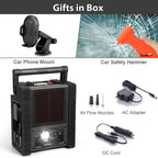 Solar Portable Power Station 2000 Amps Jump Starter, 260 PSI Air Compressor, 12V Car Battery Charger with 400W Inverter Dual AC/DC/USB Output, Emergency Backup Power with Flashlights