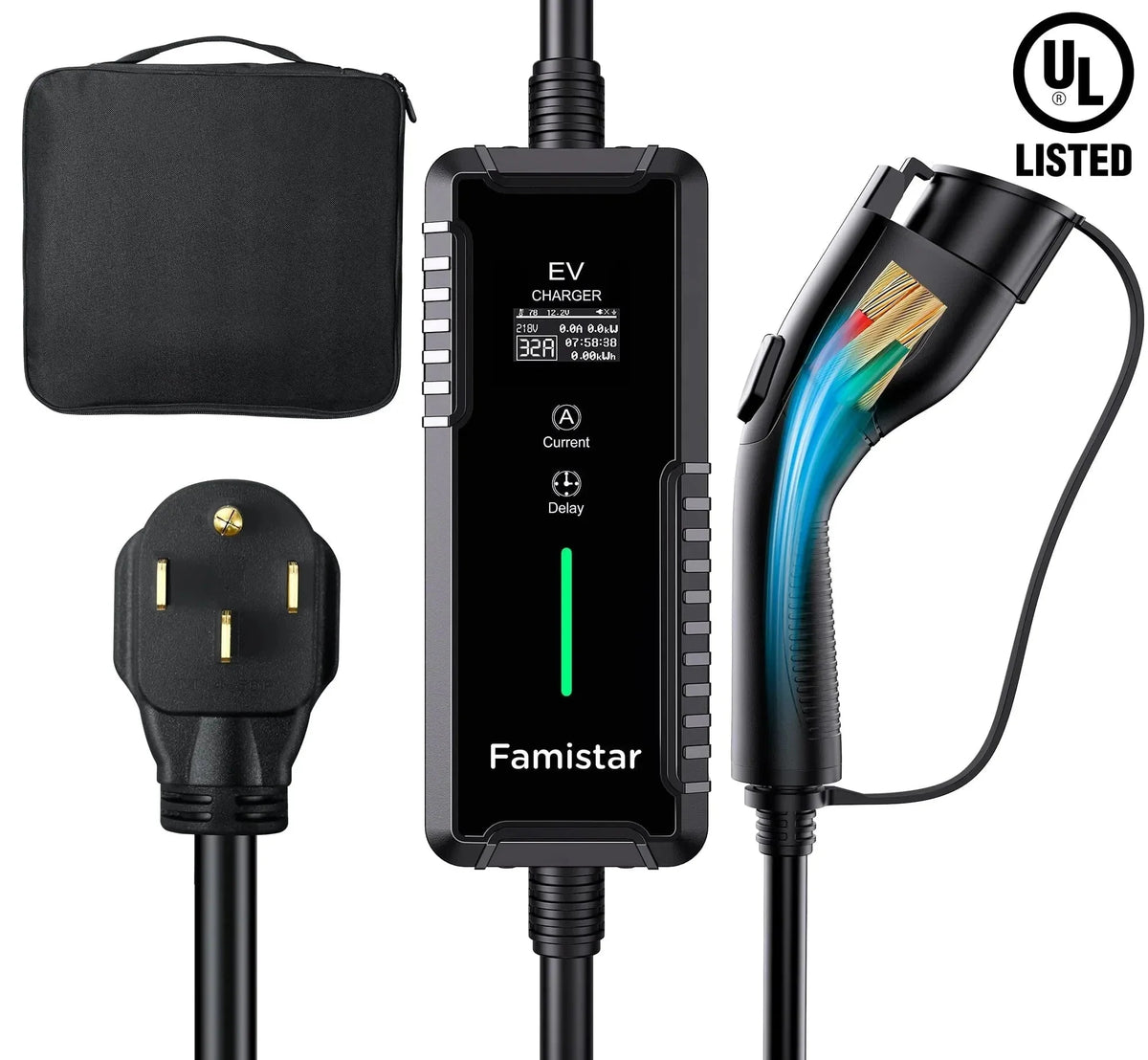 Level 2 & Level 1 EV Charger, 16Amp 110-240V Portable J1772 Electric Car Charger with Adjustable Amp Delayed Timer 25ft Long Cord