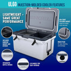 60 QT Ultra-Light Injection Molded Cooler - Ice Chest Keeps Ice up to 7 Days - Large Cooler Includes Wire Basket, Divider and Built-in Bottle Opener