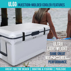 60 QT Ultra-Light Injection Molded Cooler - Ice Chest Keeps Ice up to 7 Days - Large Cooler Includes Wire Basket, Divider and Built-in Bottle Opener