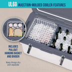 60 QT Ultra-Light Injection Molded Cooler - Ice Chest Keeps Ice up to 7 Days - Large Cooler Includes Wire Basket, Divider and Built-in Bottle Opener