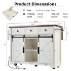 53.7-Inch Farmhouse Kitchen Island with Power Outlet, Featuring 2 Sliding Barn Doors and Drop Leaf Design