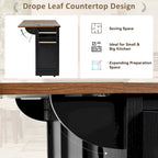 53.7-Inch Farmhouse Kitchen Island with Power Outlet, Featuring 2 Sliding Barn Doors and Drop Leaf Design