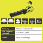 40V Brushless 20-Inch Walk Behind Self Propelled Mower String Trimmer Leaf Blower with (2) Batteries and (2) Chargers
