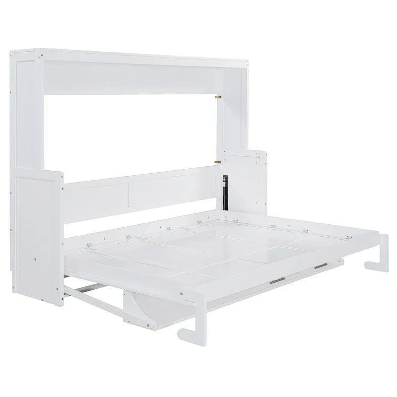 Queen/Full Size Murphy Bed with Hydraulic Lift and Integrated Desk Design