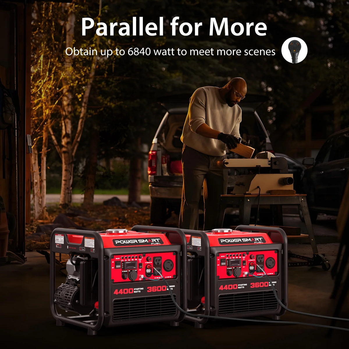 PowerSmart 4400W Inverter Generator Gas Fuel Powered , CO Detect, Home Backup/Outdoor Use 62lbs EPA