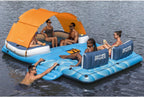 Tropical Breeze 6 Person Inflatable Party Island Large Relaxing Water Float with Detachable Sunshade and Cooler Bag