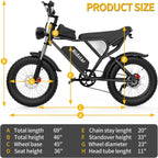 Electric Bike for Adults Ridstar, 20" Fat Tire Electric Motorcycle, 1000W Electric Bike with Removable 48V/20ah Battery E - Bike Shimano 7 Full Suspension Electric Bicycle