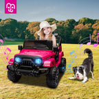12V Kids Electric Ride on Truck Car Remote Control, Twin 35W Motors 3.5MPH Max Speed, Bluetooth USB Music Player, 4 Wheels Suspension LED Lights Safety Belt, Gift for Boy & Girl-Rosy